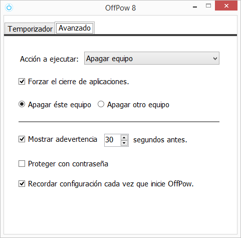 Captura Offpow 8 pestaña avanzadas